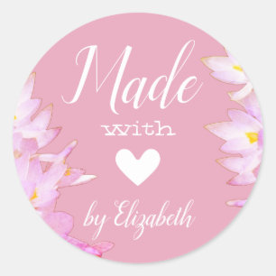 Sticker Rond Rose rose clair romantique fait avec amour Coeur m