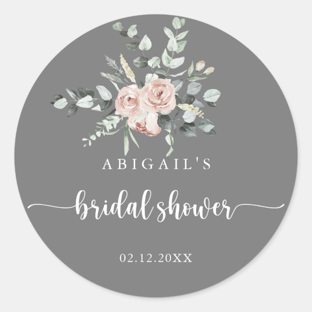 Sticker Rond Rose Rose Classique Grise Faveur de Mariage    (Devant)