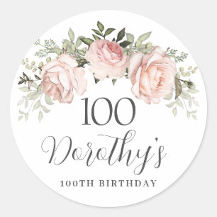 Sticker Rond Rose rose Floral 100e anniversaire