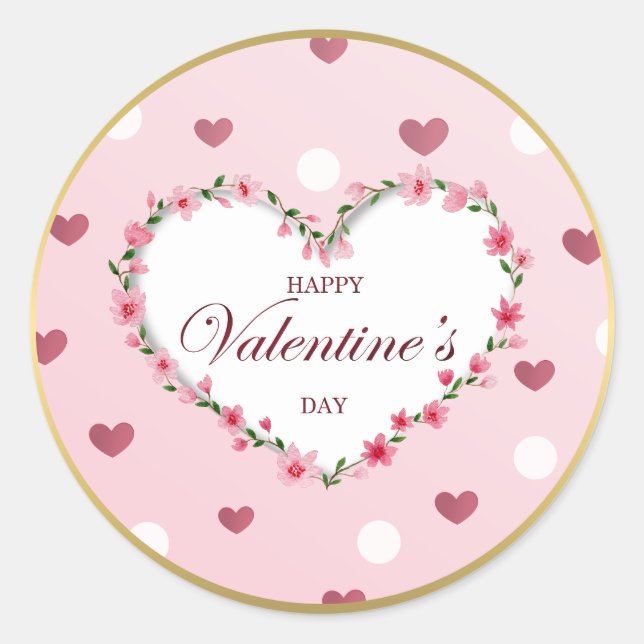 Sticker Rond Rose Rose Floral Coeurs Cadeaux de la Saint Valent (Devant)