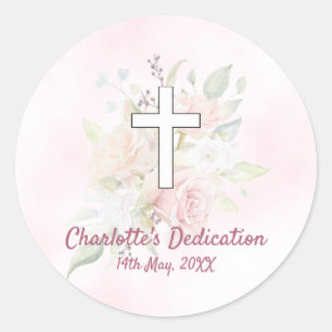 Sticker Rond Rose rose floral fille Dedication