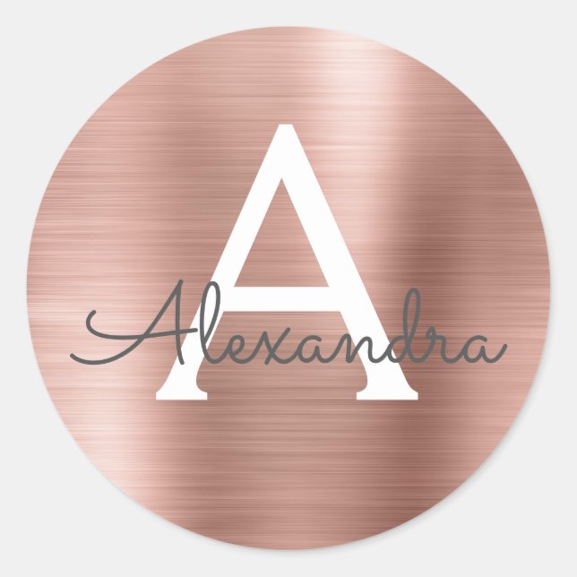 Sticker Rond Rose Rose Gold Girl Mariage Monogramme (Devant)