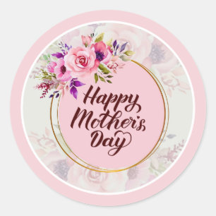 Sticker Rond Rose rose Jour de la fête des mères I Bonne fête d