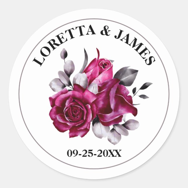Sticker Rond Rose rose Mariage Floral (Devant)