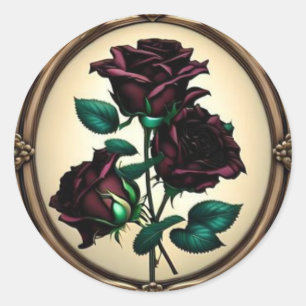 Sticker Rond Rose Rose Noir Art Nouveau #2