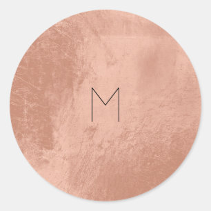 Sticker Rond Rose rose Or Blush Métallique Monogramme de cuivre