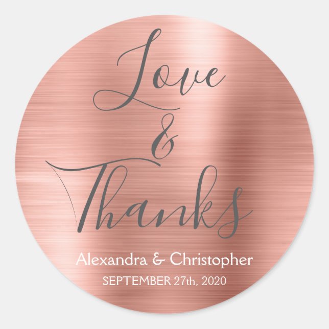 Sticker Rond Rose Rose Or Chic Metallic Love & Thanks (Devant)