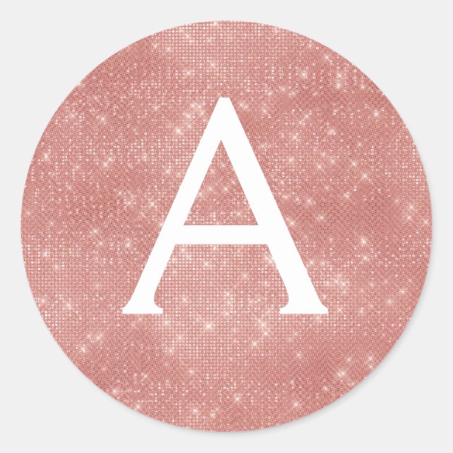 Sticker Rond Rose Rose Or Girl Étincelle Monogram (Devant)