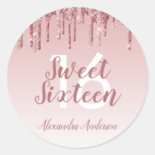 Sticker Rond Rose Rose Parties scintillant or et étincelle doux