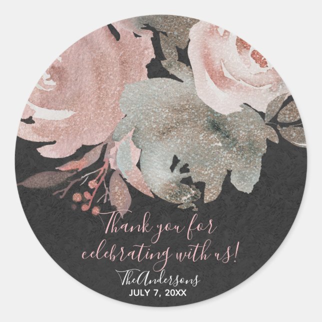 Sticker Rond Rose rose Parties scintillant Roses Flore foncé Gl (Devant)
