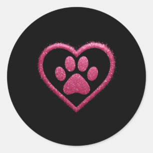 Sticker Rond Rose Rose Paw Coeur mignon Chien Chat Aimer Valent