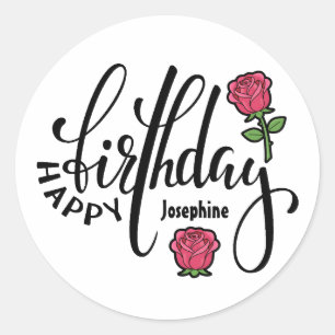 Sticker Rond Rose rose personnalisée d'anniversaire