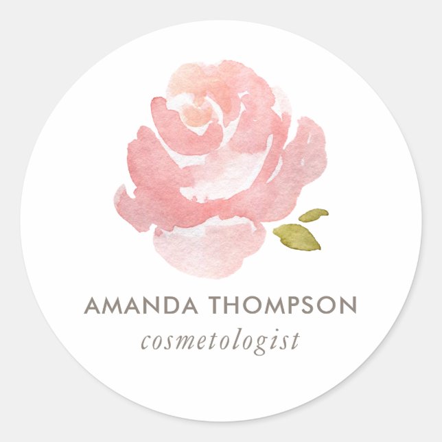 Sticker Rond Rose rose poudrée aquarelle chic (Devant)