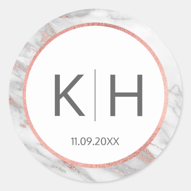 Sticker Rond ROSE ROSE ROSE Or FOIL Mariage Monogramme Seaux (Devant)