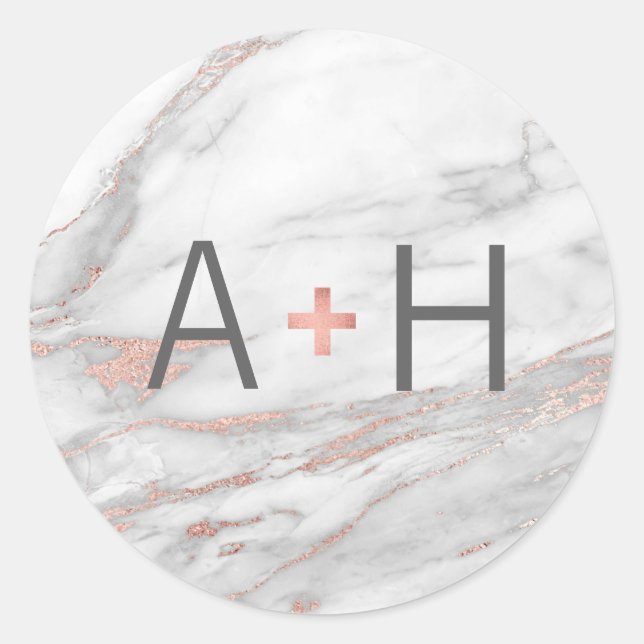 Sticker Rond ROSE ROSE ROSE Or FOIL Mariage Monogramme Seaux (Devant)