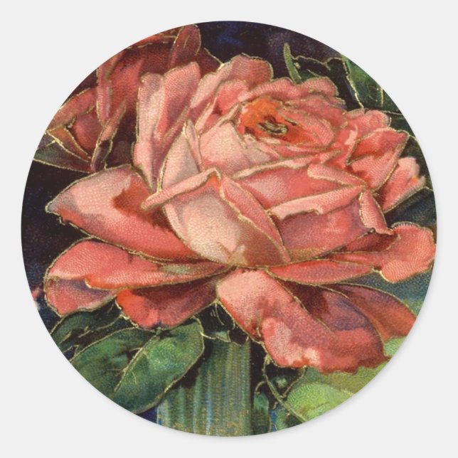 Sticker Rond Rose rose vintage (Devant)
