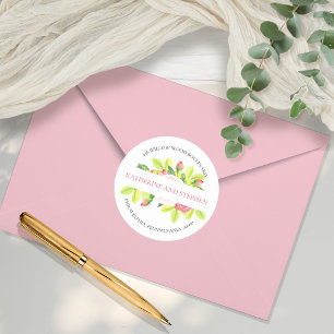 Sticker Rond Rose Roses Boho Aquarelle Florale Adresse de retou