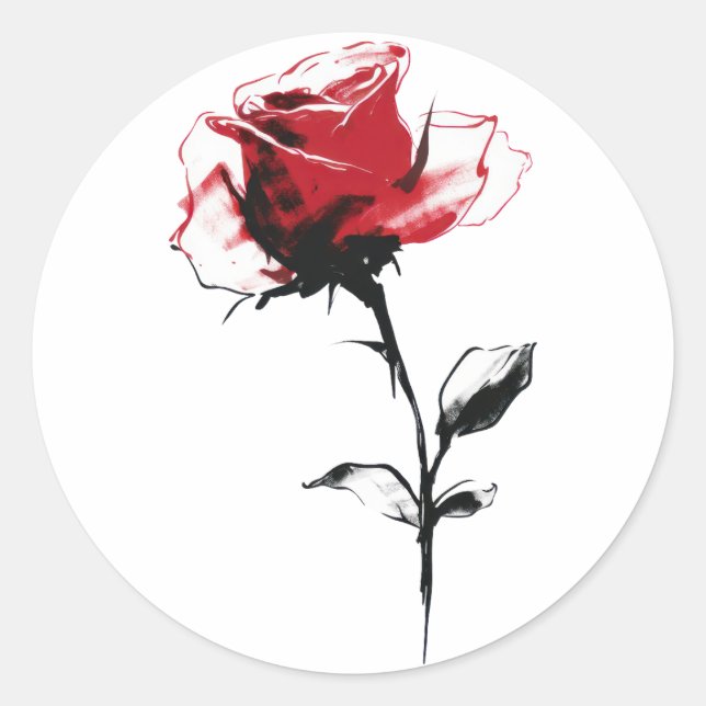 Sticker Rond Rose rouge Aquarelle (Devant)