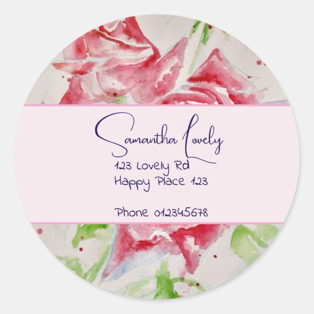 Sticker Rond Rose rouge Aquarelle Roses heureux Anniversaire Ca (Devant)