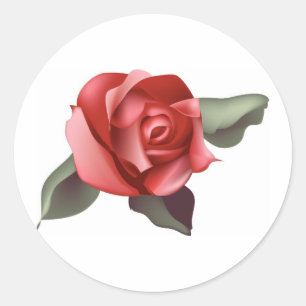 Sticker Rond Rose rouge avec Feuille