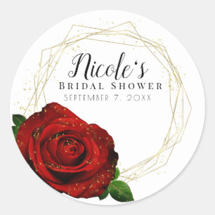 Sticker Rond Rose rouge doré : fête de mariage géométrique et g