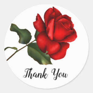 Sticker Rond Rose rouge élégante à longue tige, cadeau floral p