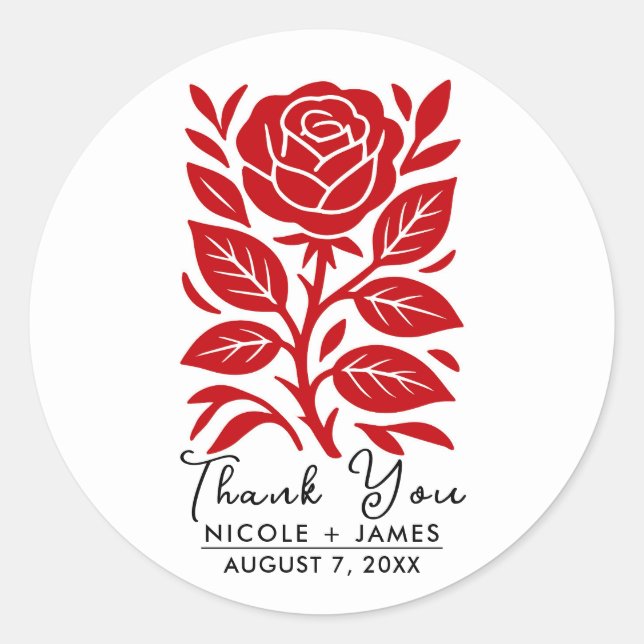 Sticker Rond Rose rouge et noir Fleurs Mariage (Devant)