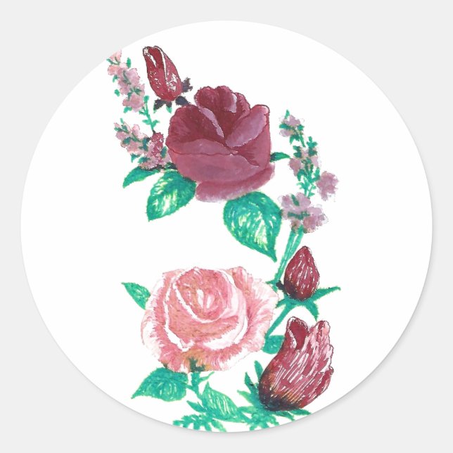 Sticker Rond Rose rouge et rose florale Conçu rond (Devant)