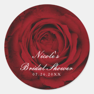 Sticker Rond Rose Rouge Fleur Élégante Mariage Fête
