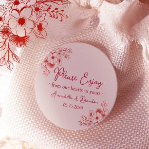 Sticker Rond Rose Rouge Floral S'il Vous Plaît Profitez Mariage