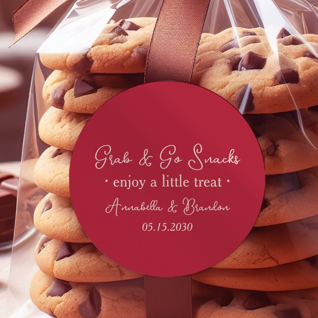 Sticker Rond Rose Rouge Grab & Go Mariage Snack (Créateur téléchargé)