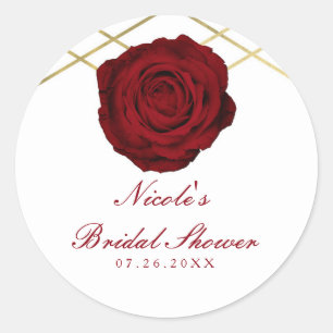 Sticker Rond Rose rouge & lignes dorées Faveur personnalisée él
