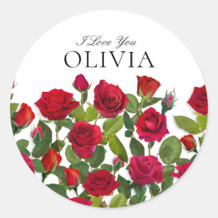 Sticker Rond Rose Rouge Moderne Minimaliste Je T'Aime