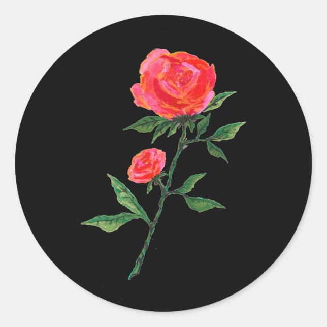 Sticker Rond Rose rouge noir (Devant)
