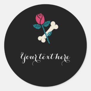 Sticker Rond Rose Rouge & Os Dia de Los Muertos Soirée Hallowee