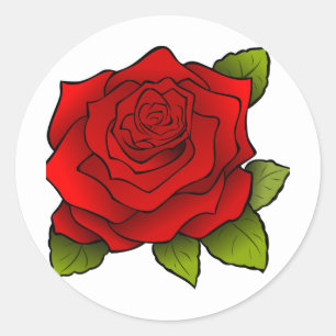 Sticker Rond Rose rouge simple en blanc