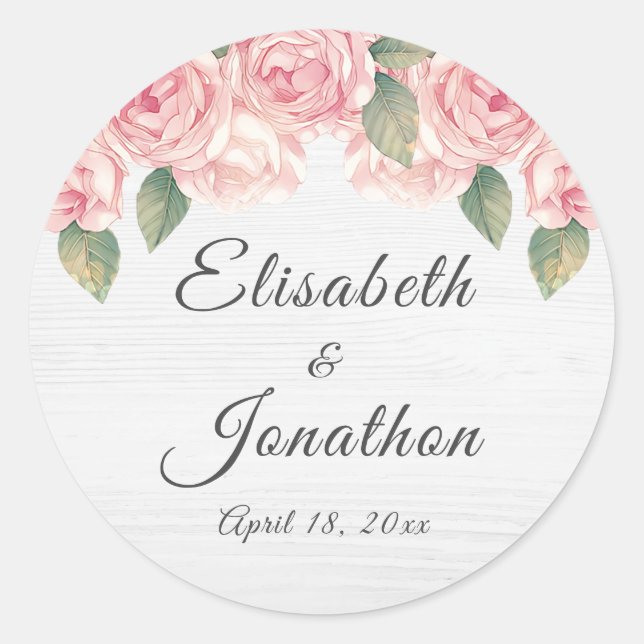 Sticker Rond Rose rousse rustique Mariage bois blanc (Devant)