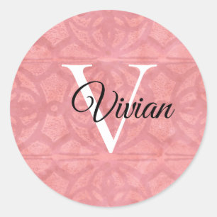 Sticker Rond Rose Ruddy Avec Monogramme Noir Et Nom Blanc