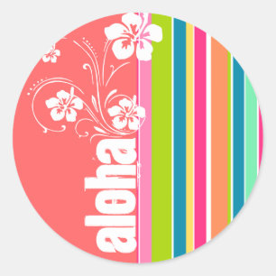 Sticker Rond Rose saumoné et rayé vert de Seafoam : Aloha