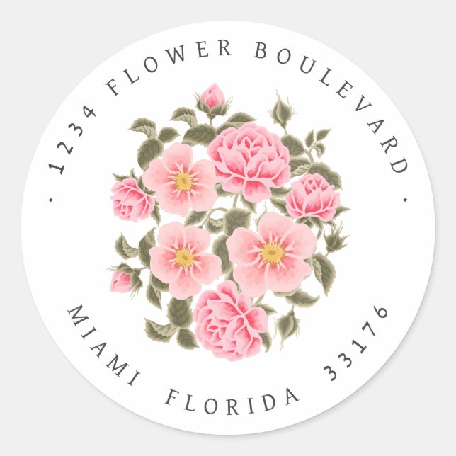 Sticker Rond ROSE SAUVAGE ROSE PAYS Bouquet RETOUR botanique (Devant)