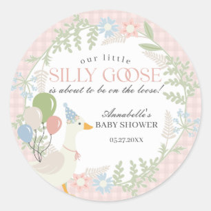 Sticker Rond Rose Silly Goose Floral En vichy Baby shower Faveu