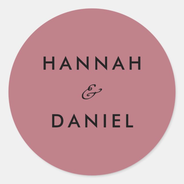 Sticker Rond Rose simple élégant Gold Custom Names Mariage (Devant)