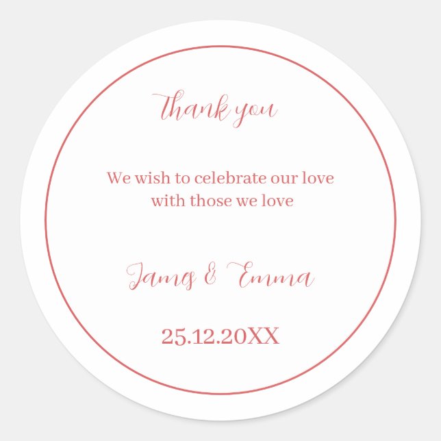Sticker Rond Rose simple Mariage customisé (Devant)
