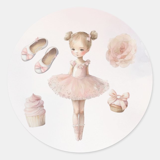 Sticker rond rose sucré Ballerina Classic (Devant)