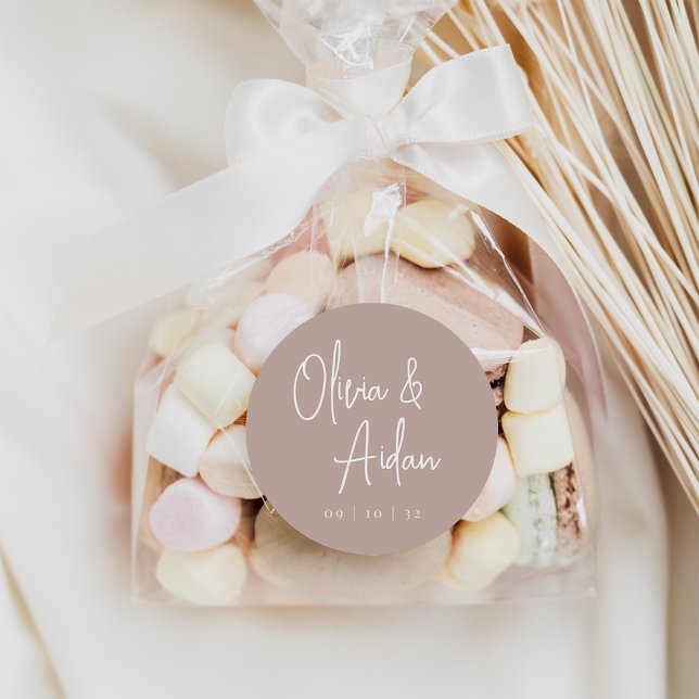 Sticker Rond Rose Taupe | Mariage de script manuscrit moderne (Créateur téléchargé)