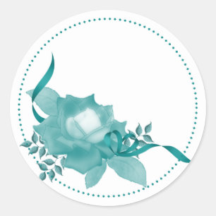 Sticker Rond Rose turquoise avec ruban
