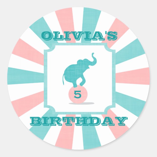Sticker Rond Rose | Turquoise Carnival Party Big Top Anniversai (Devant)