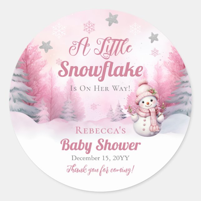Sticker Rond Rose Un Petit Feu De Neige | Baby shower Fille de  (Devant)