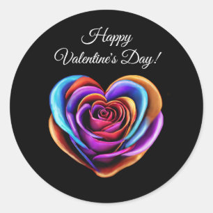 Sticker Rond Rose-Valentines en forme de coeur coloré -