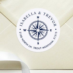 Sticker Rond Rose Vent Nautique Compass White Adresse de retour